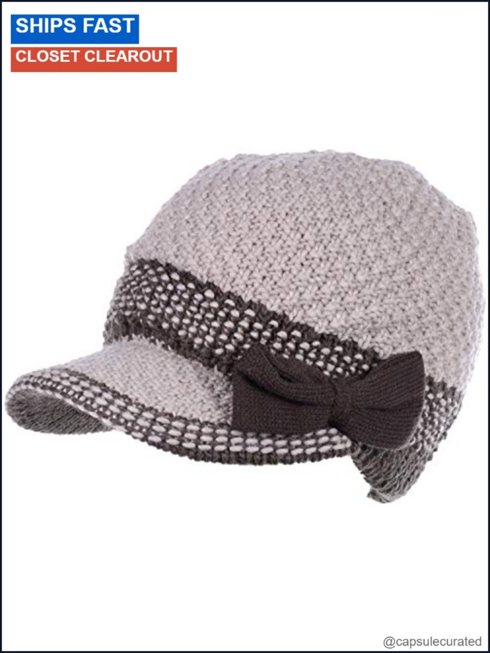 Fleece Lined Cable Knit Newsboy Cabbie Cap Winter Hat with Visor